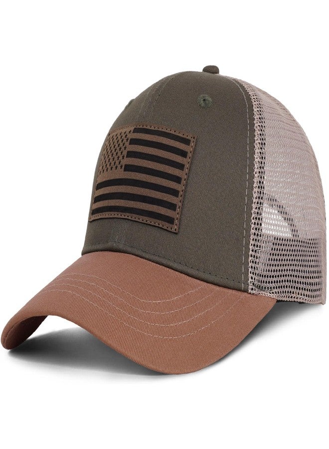 MixYoke American Flag Trucker Hat - Snapback Hats for Men Women Baseball Cap - Breathable Mesh & Adjustable Fit for Casual Wear-Grey Green - Image 2